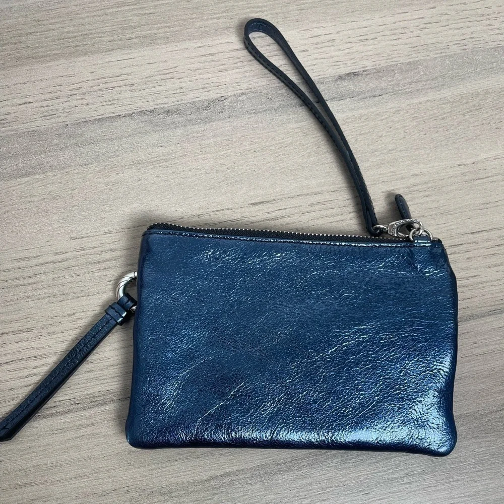 Brighton | Blue Metallic Triple Zipper Wristlet Pouch